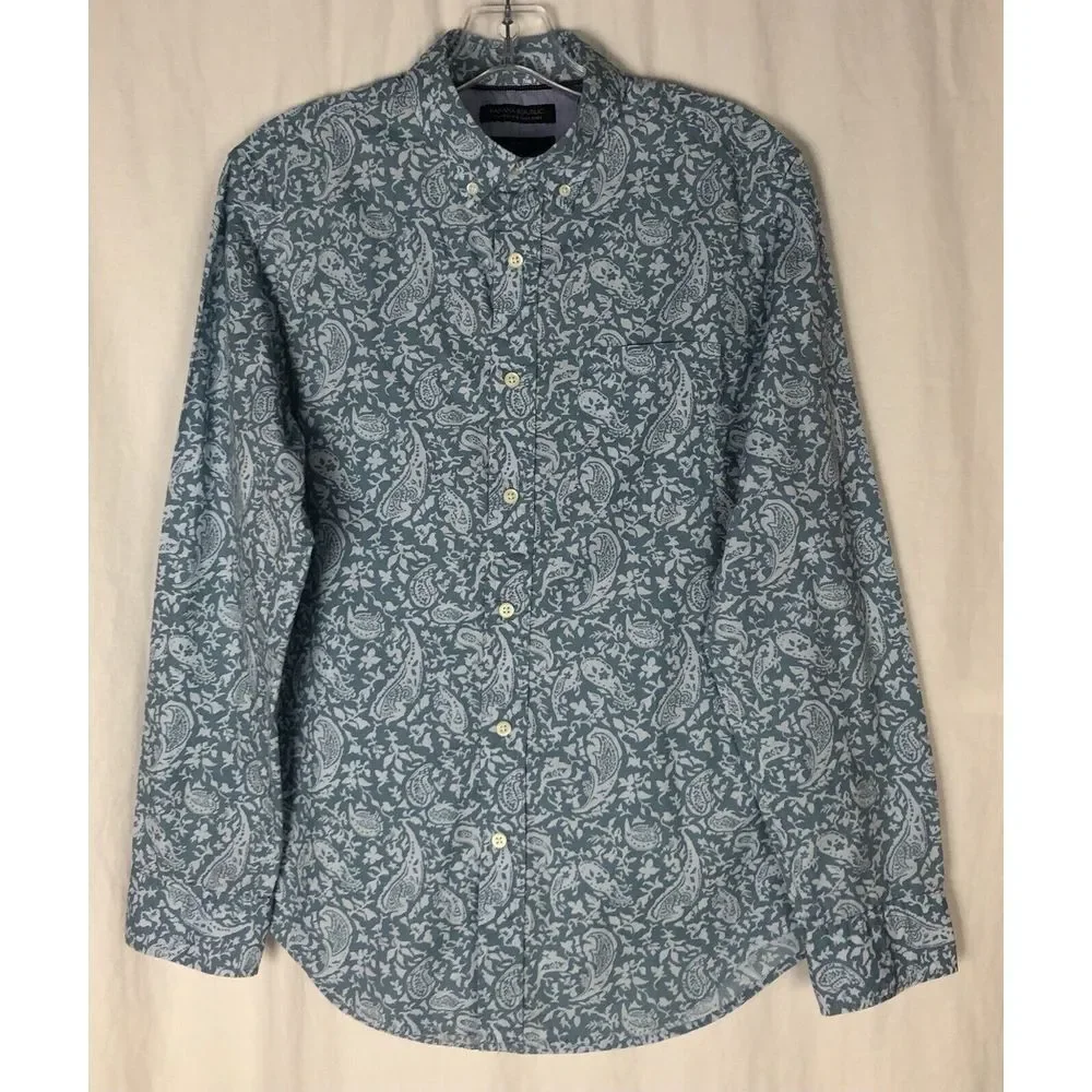 Banana Republic Custom 078 Wash Slim Men Size‎ S Paisley Blue Long Sleeve Shirt