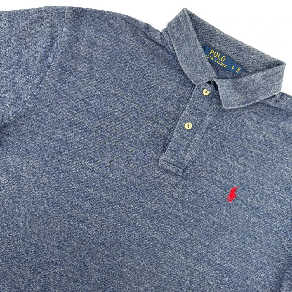Polo Ralph Lauren Mens‎ L Blue Heathered Short Sleeve Polo Shirt Red Pony Logo