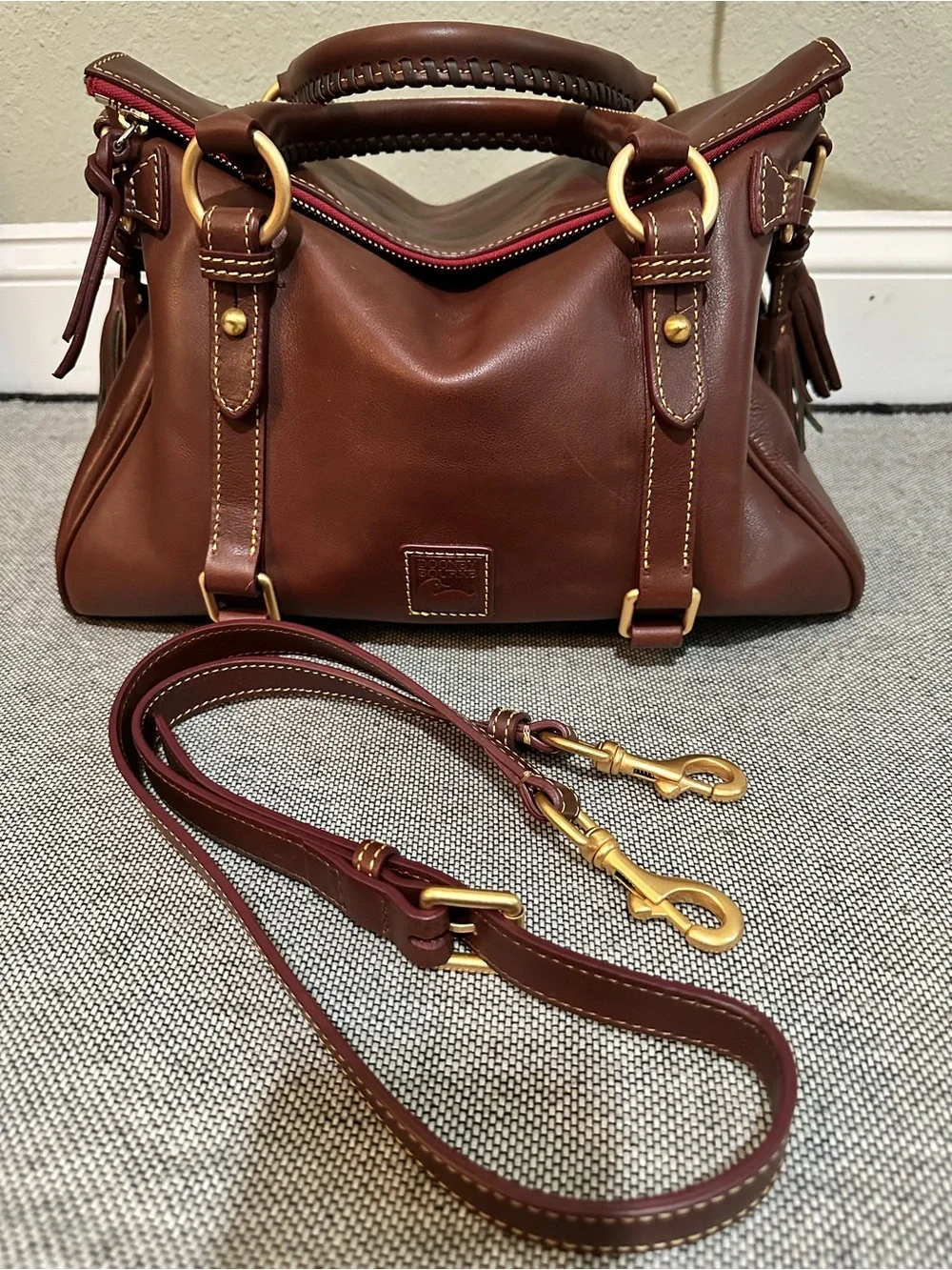Dooney & Bourke Florentine Large Satchel Chestnut Leather Crossbody EUC