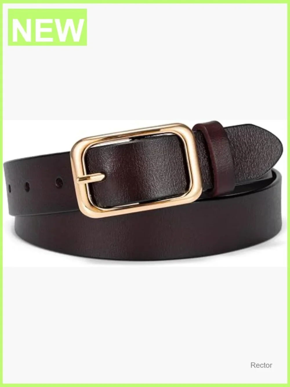 Genuine Leather Belt with Gold Square Buckle, 1.1 inch Wide, Fashion Waist Belt