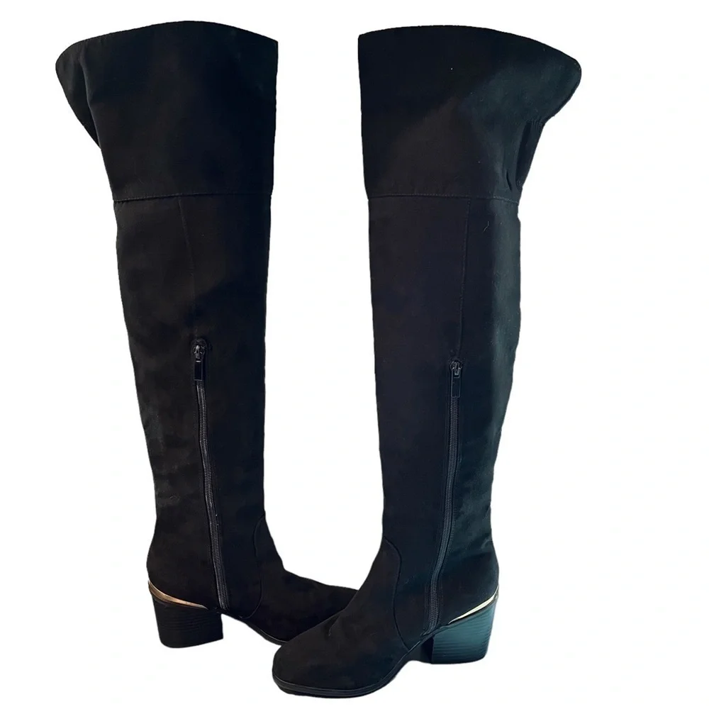 Bamboo sz 6 tall black microsuede OTK heeled boots