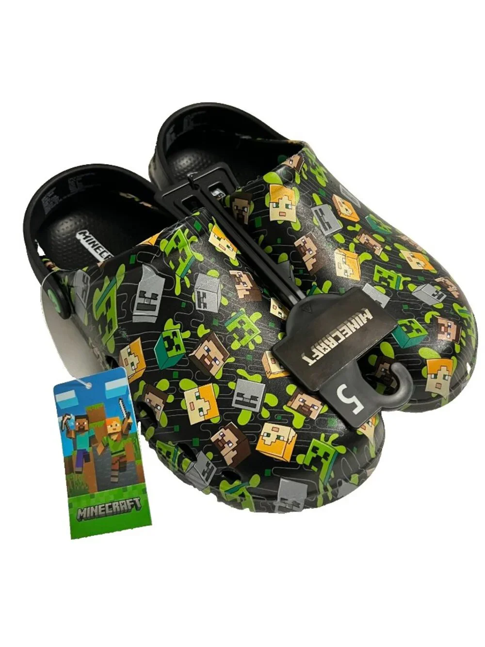 Minecraft Boys EVA Clogs Slip-On Shoes Sz 5 Creeper Steve Alex Skeleton NWT