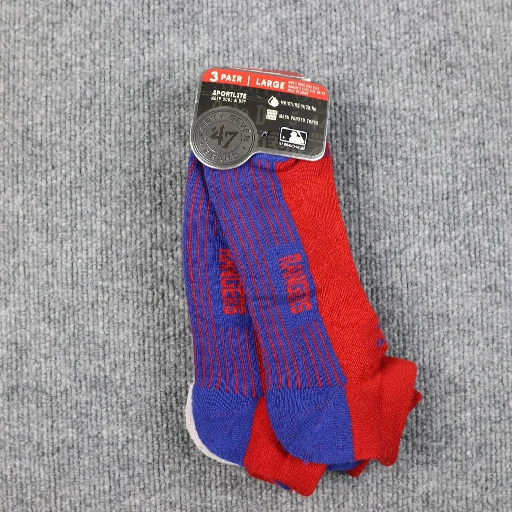 Texas Rangers‎ Socks Mens Large Blue Red MLB Baseball 3 Pair Low Cut Performance