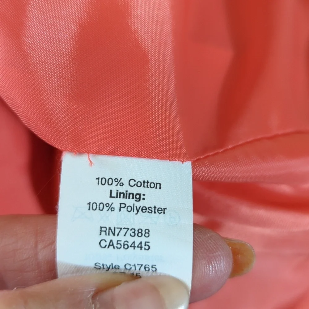 J. Crew Hidden Front Zip Long Collarless Orange Apricot Cotton Coat Jacket Sz 6