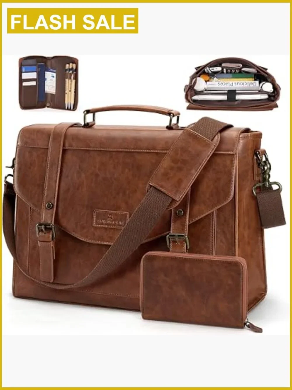 Vintage PU Leather Messenger Bag 15.6