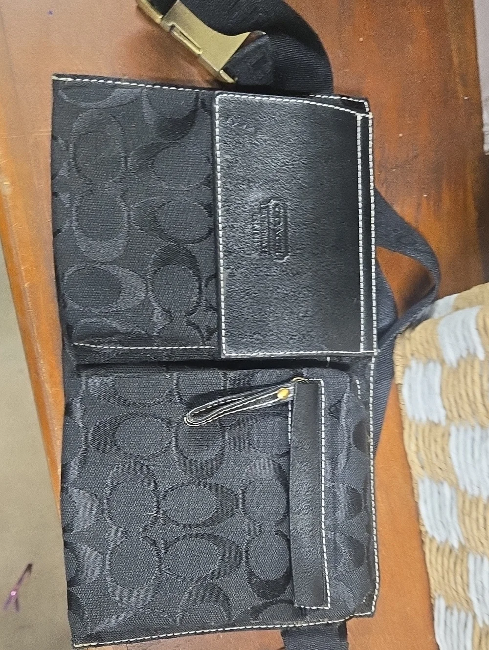 Black Signature Canvas Belt Bag with Gold Accent