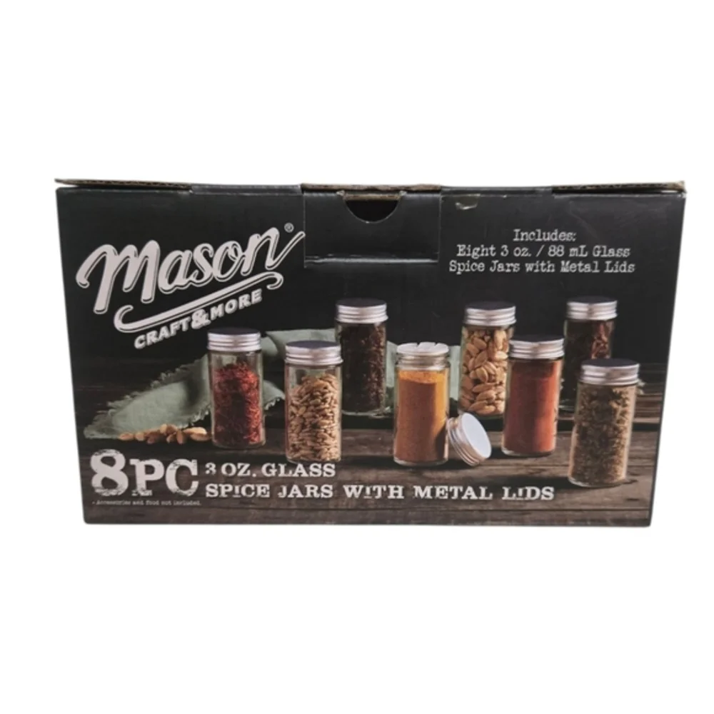 Mason Craft & More 8pc 3oz Glass Spice Jars Metal Lids NWT