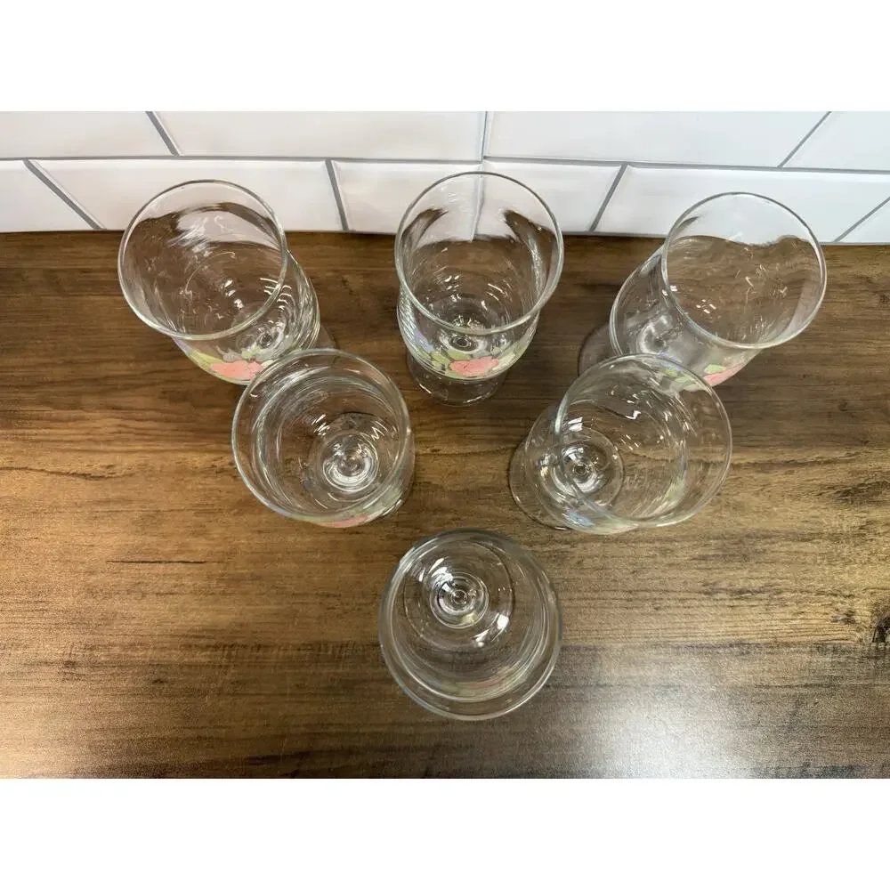 Vintage Pfaltzgraff Tea Rose Goblets by Libbey Set Of 6