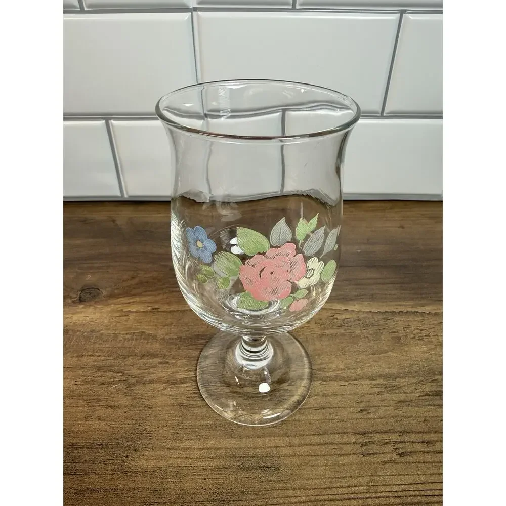 Vintage Pfaltzgraff Tea Rose Goblets by Libbey Set Of 6
