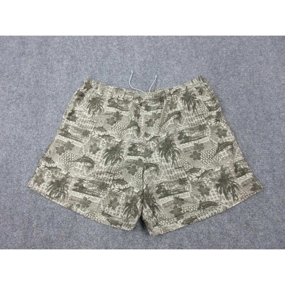 Columbia PFG Swim Trunks Mens XL Green Tropical Fish Print Mesh Lined Drawstring