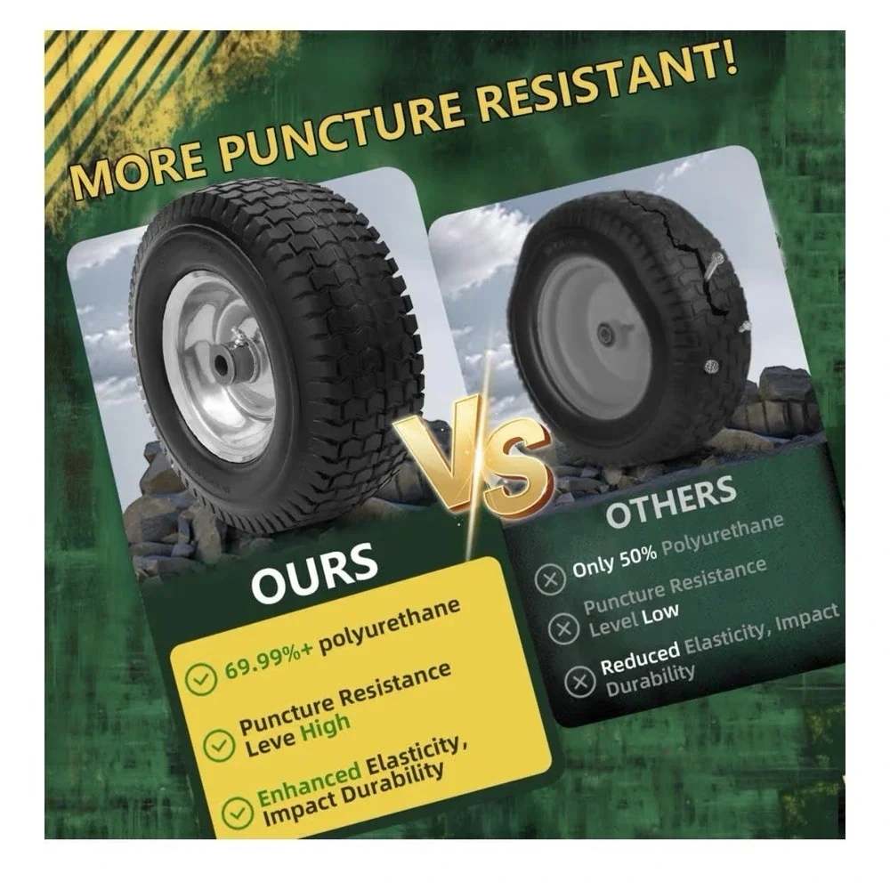 2 Pack 13X5.00-6 Flat Free Tire and Wheel Assembly, Solid Lawn Mower Front Tir