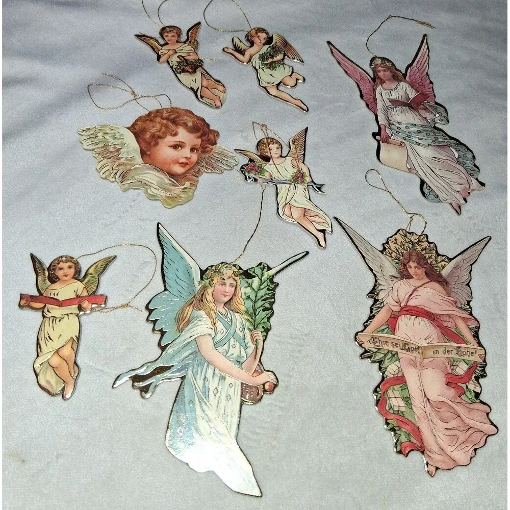 Vintage 1984 Merrimack Victorian Angel Cherub Die Cut Christmas Ornaments Lot of