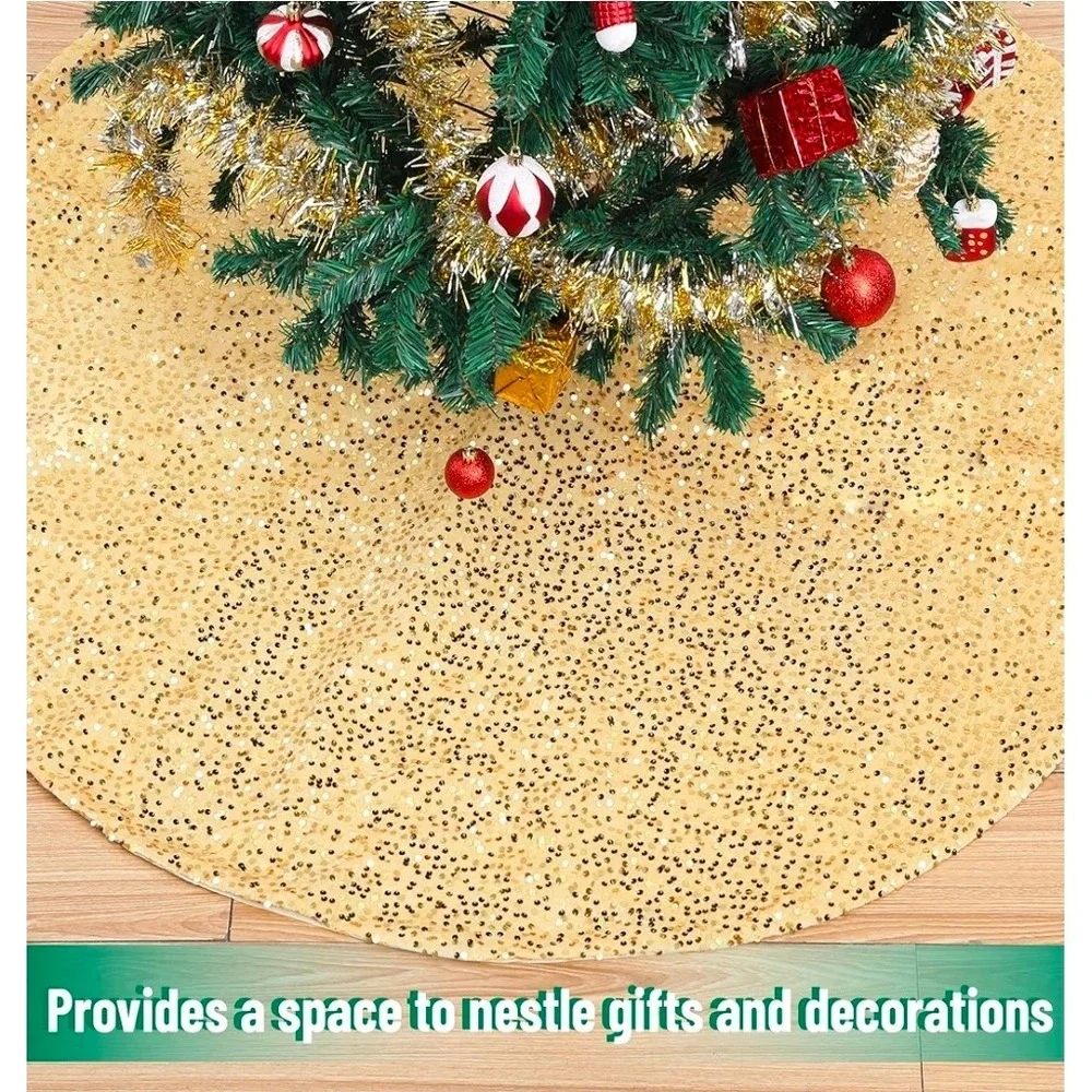 Mr. Pen Gold Sequin Christmas Tree Skirt 48in and Foldable Tree‎ Collar Set
