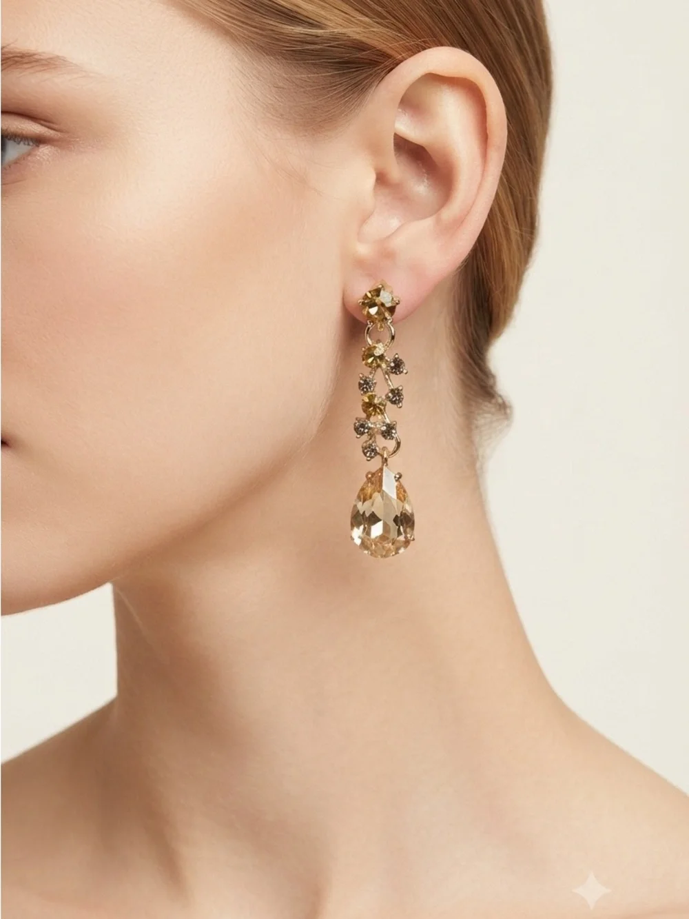 Champagne Crystal Chandelier Earrings | Vintage Topaz Rhinestone Drop Earrings