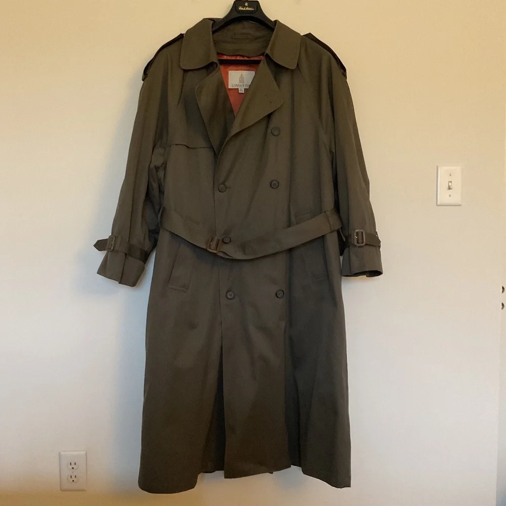 London Fog Olive Green Double-Breasted Trench Coat