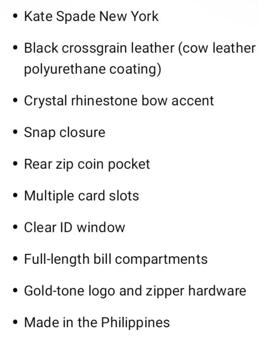 kate spade approximate measurements