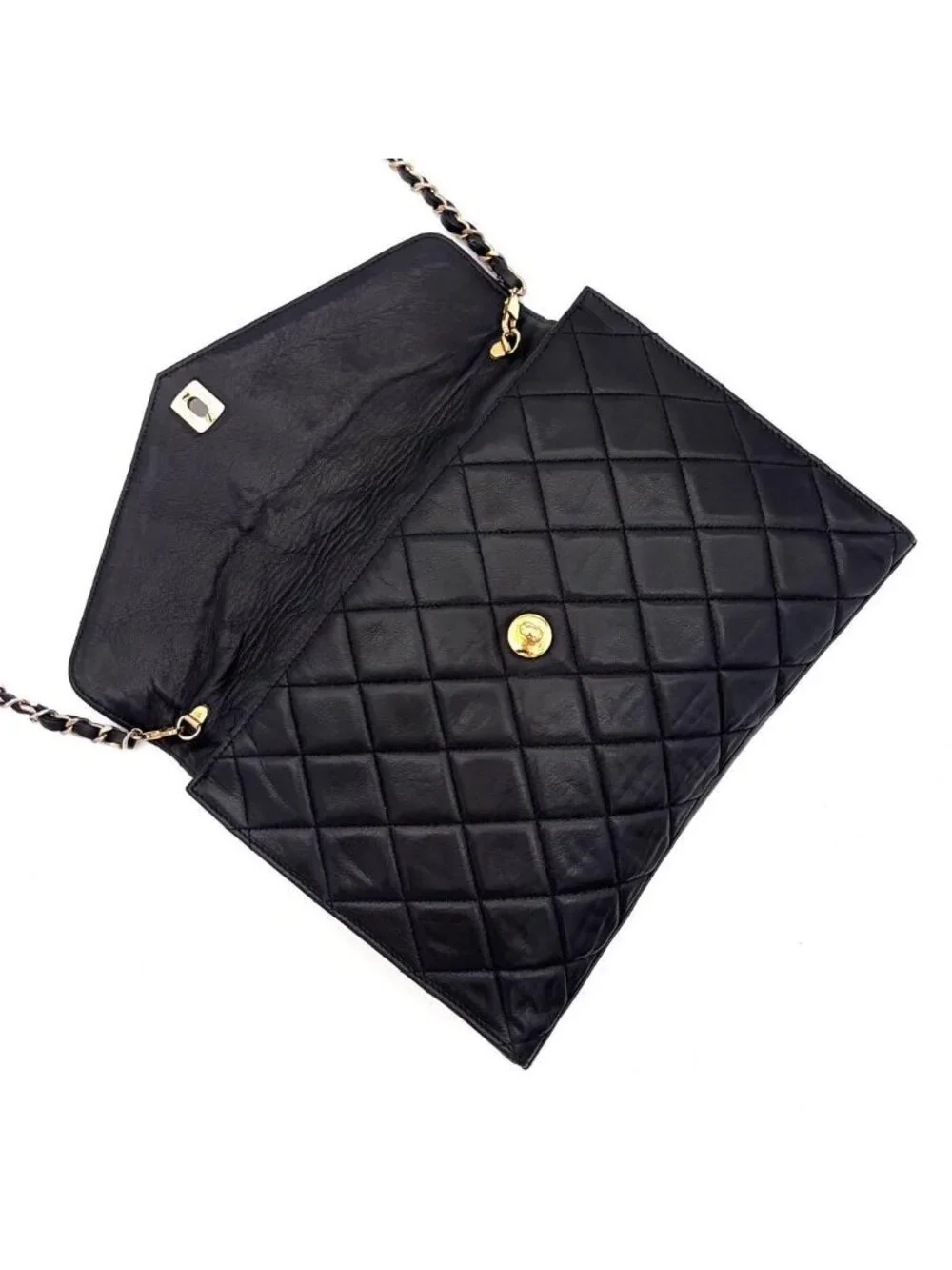 Chanel CC Logo Chain Shoulder Bag Black Lambskin