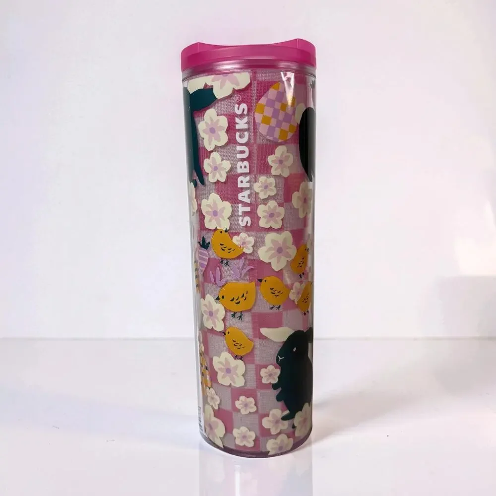 Starbucks 2023 Easter Spring Pink Mod Bunny Floral Tumbler 16oz Grande Cup