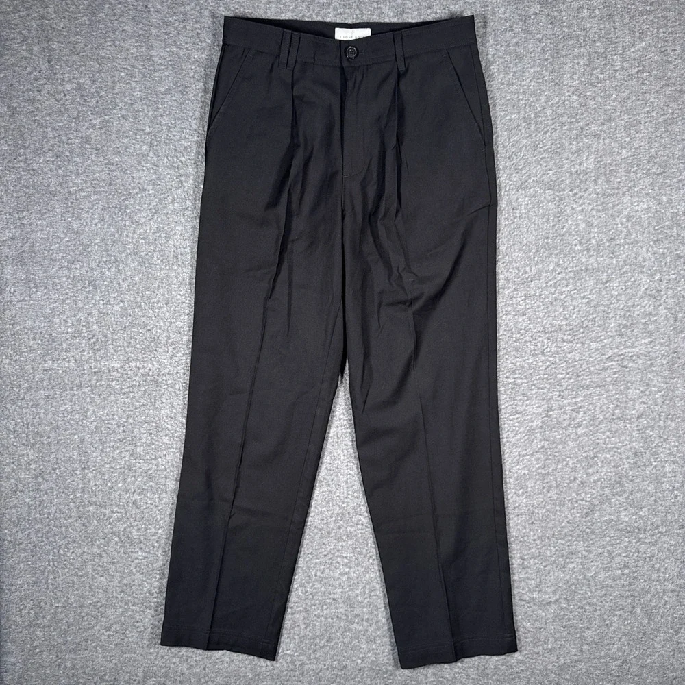 I Love Ugly Winston Pants Mens Small Black Pleated Wool Blend Stretch Trousers