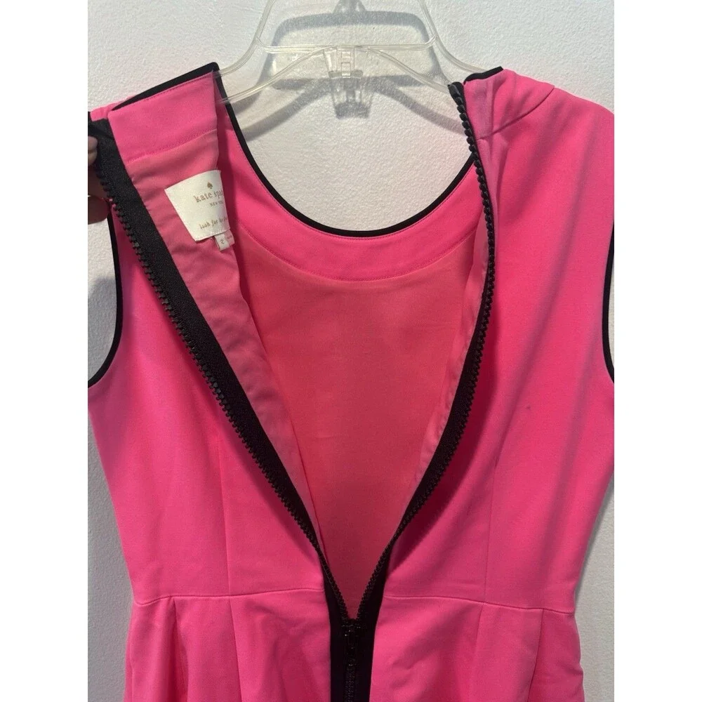 Kate Spade Carol Fit Flare Dress Size 2 Hot Pink Sleeveless Pockets Piped Trim
