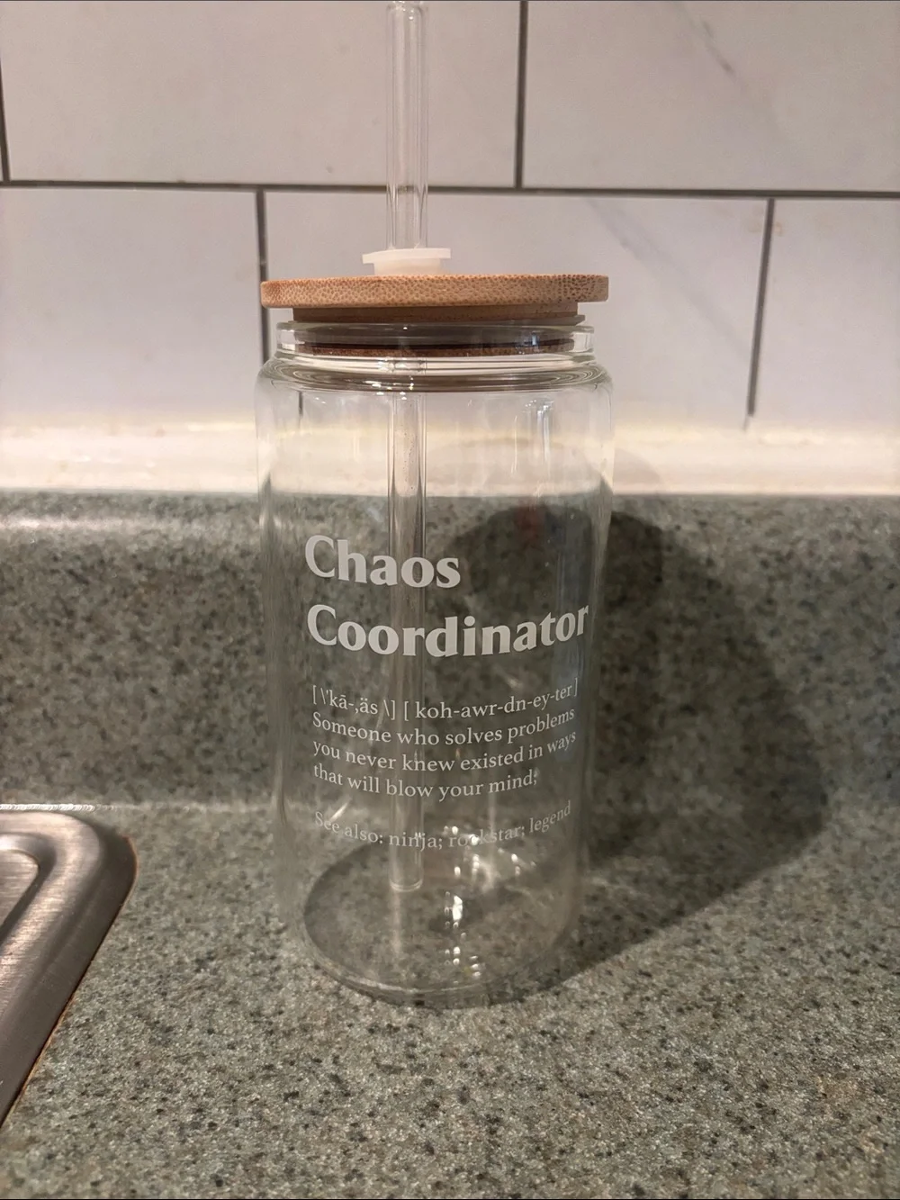 Chaos Coordinator Glass Tumbler with Bamboo Lid and Straw