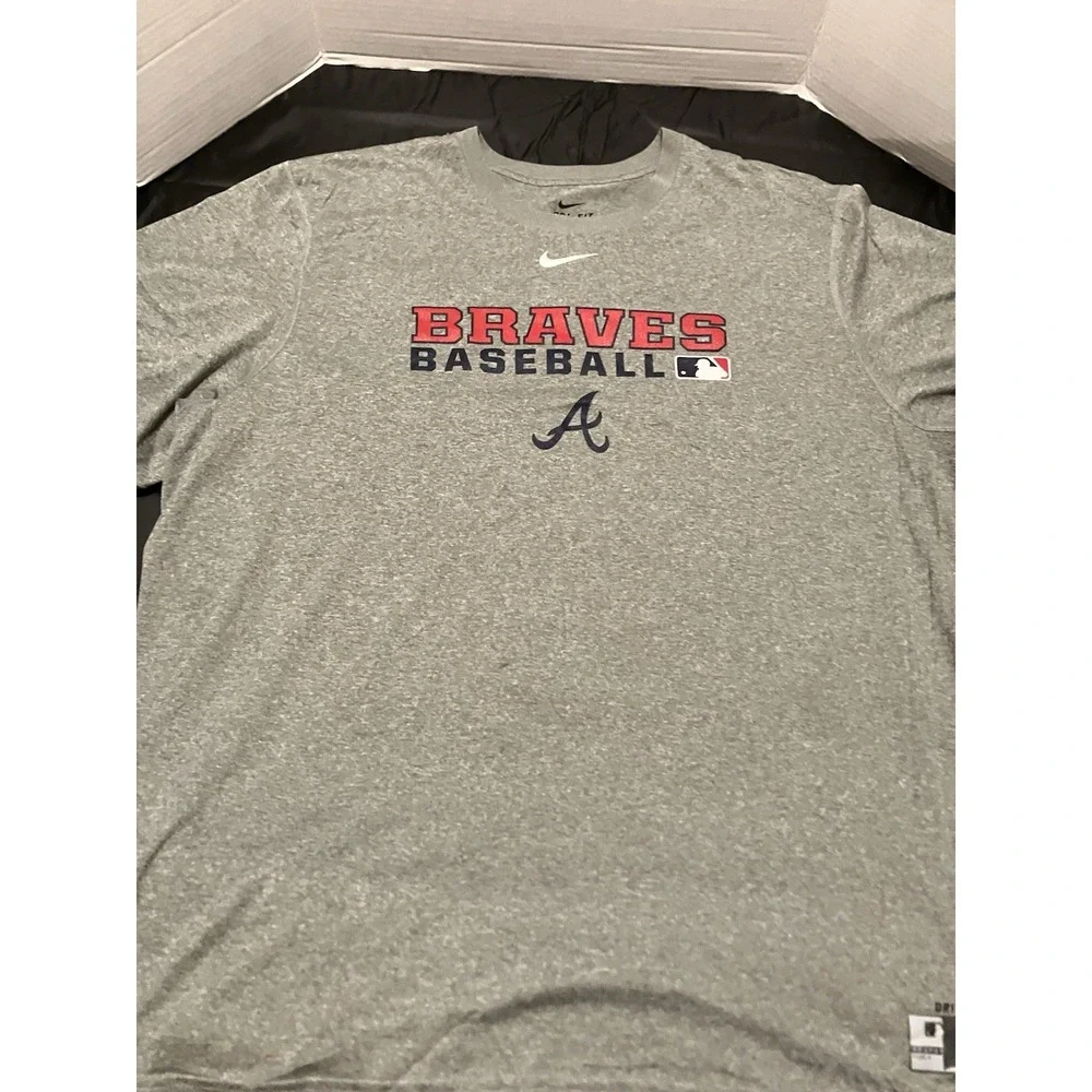 Atlanta Braves Nike Dri-Fit Grey Shirt Men Size XXL Short Sleeve Baseball Shirt