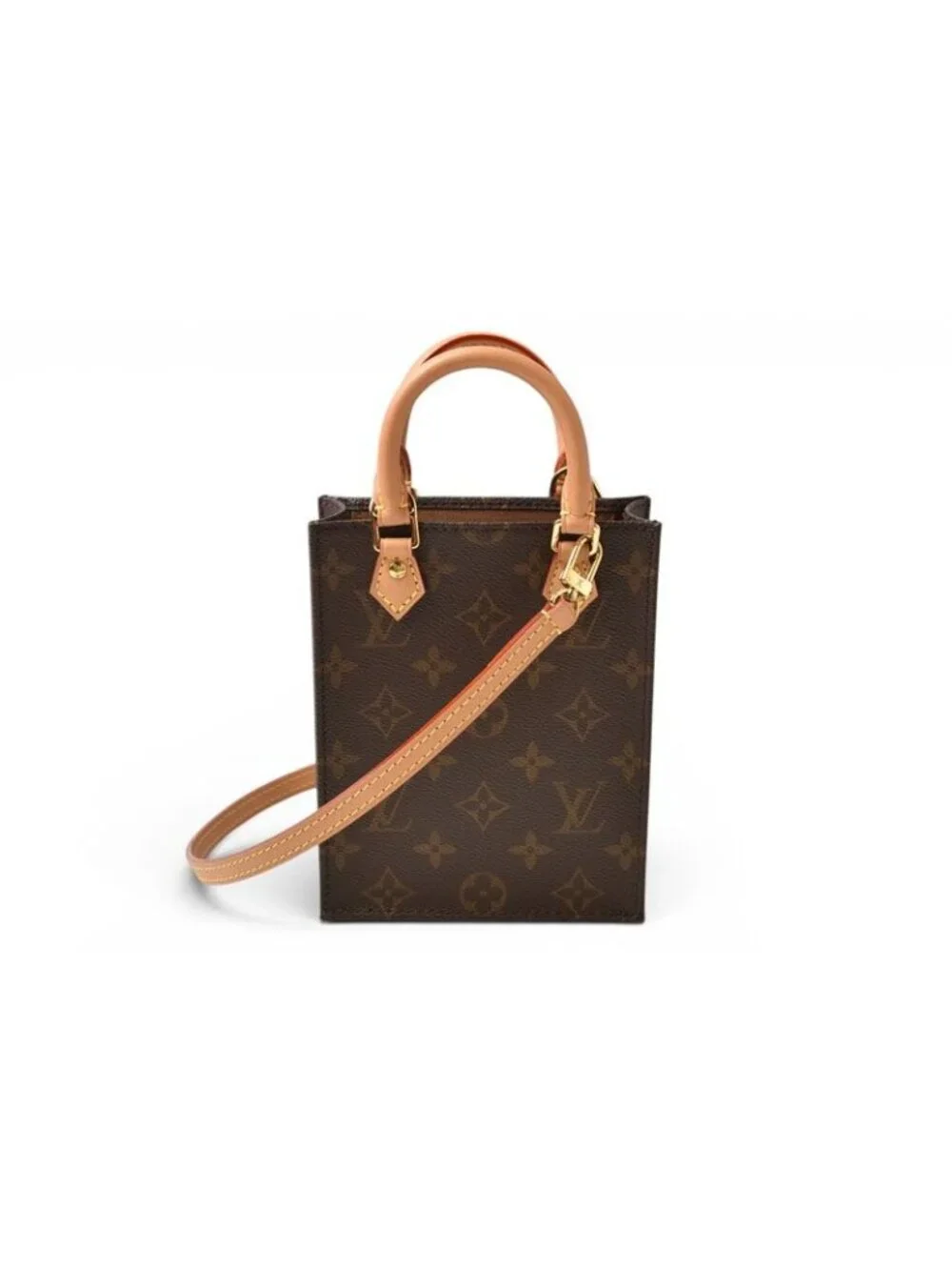 Louis Vuitton Monogram Petit Sac Plat 2-Way Shoulder Bag Brown