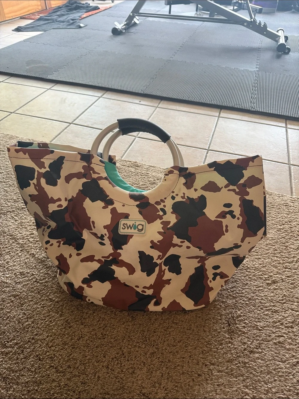 Swig Cowprint Round-Handle Tote in Brown & Cream