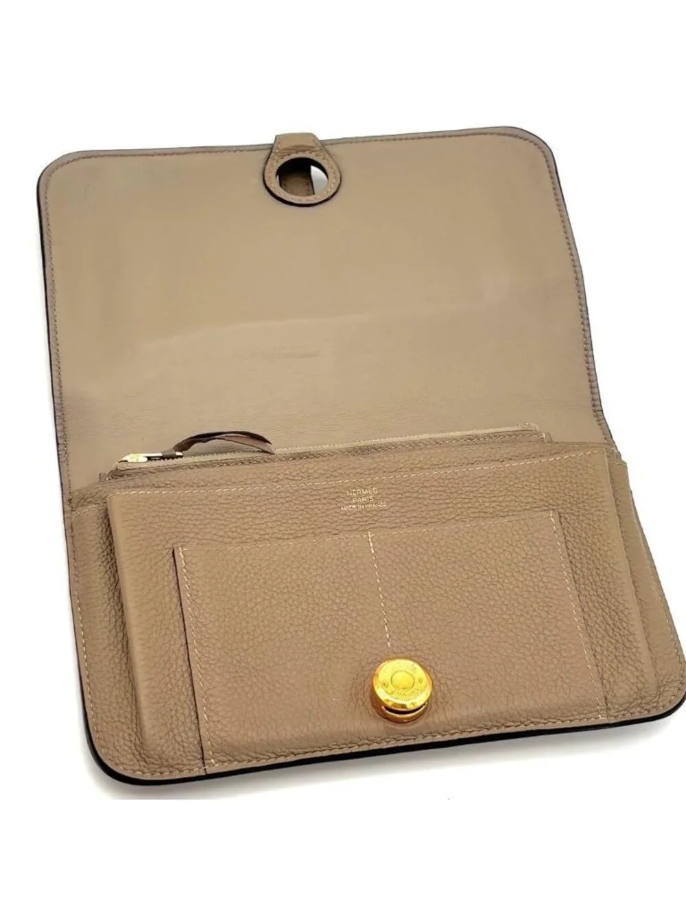 Hermes Dogon GM Taurillon Clemence Beige Gold Wallet