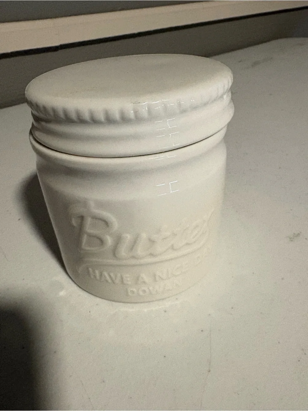 Dowan White Ceramic Butter Keeper Jar