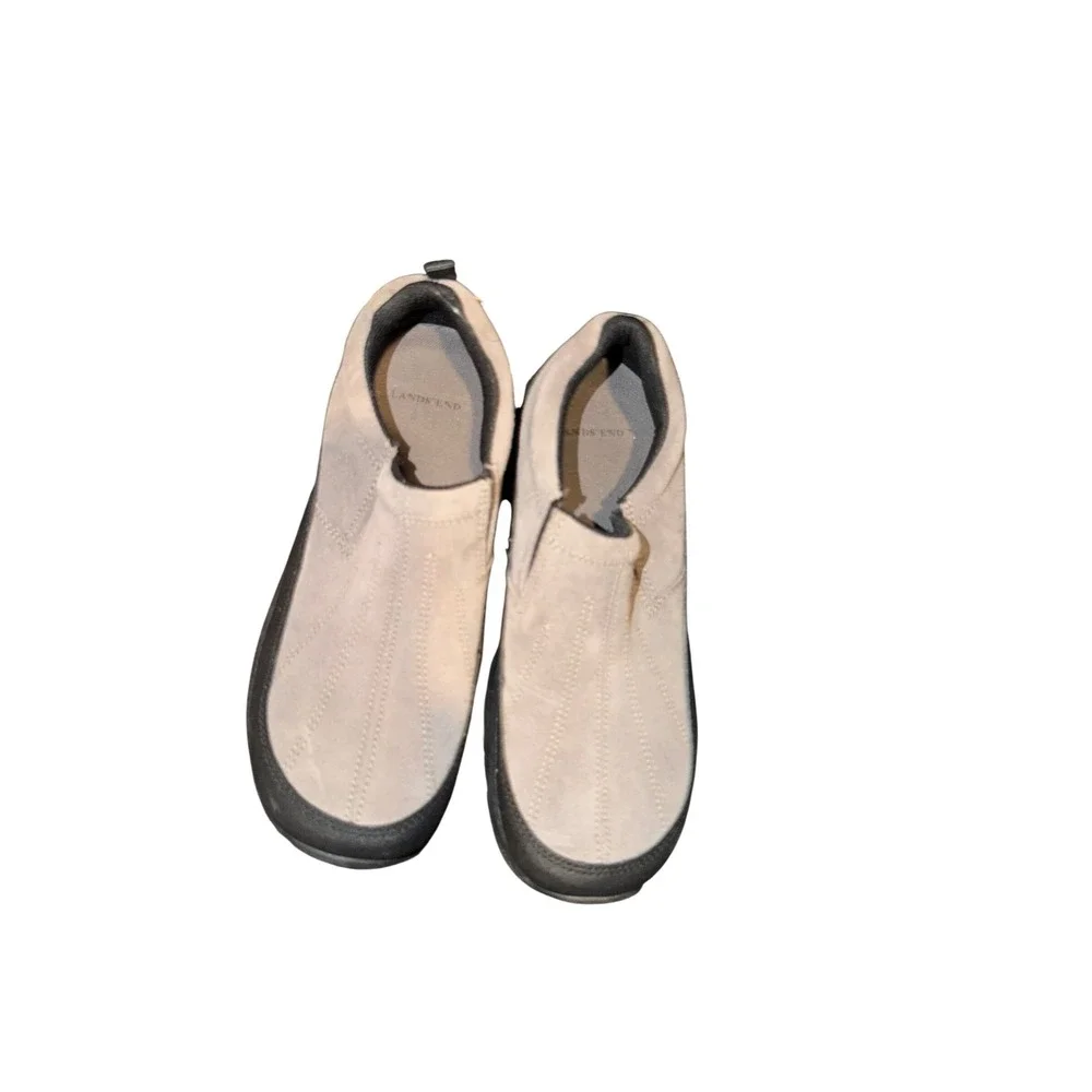 Lands End All Weather Mocs Tan Suede Slip On Shoes 37.5 D Gardening Walking