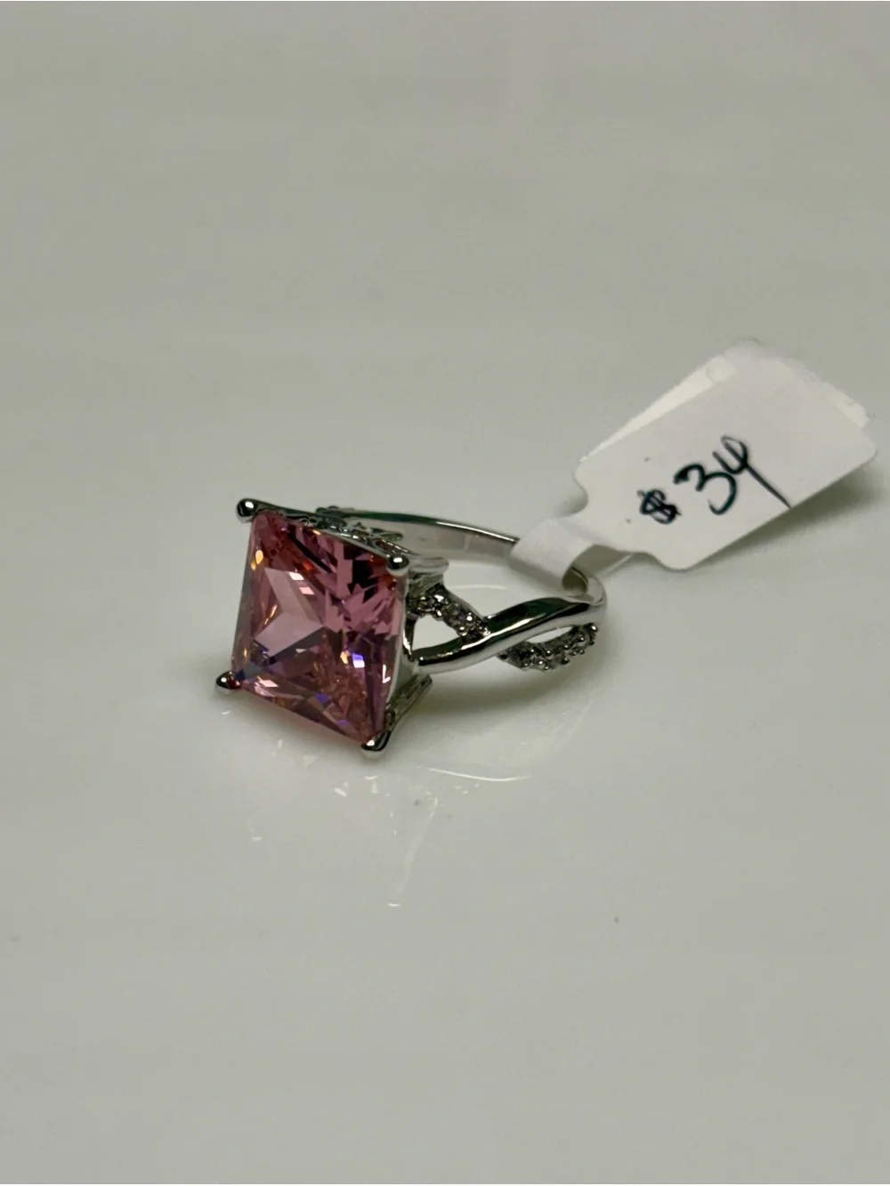 Pink Princess Cut Square Stone Silver Tone Ring. See Description For Sizes. NWT