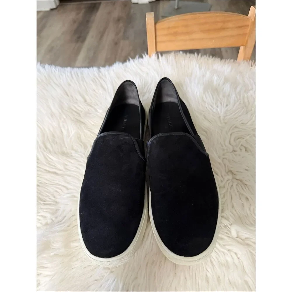 Vince Black Suede Slip-On Flats with White Sole Size 9