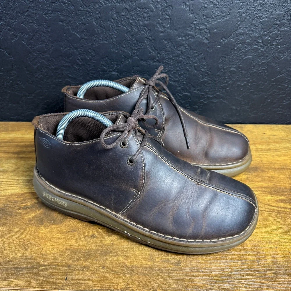 Skechers‎ Comfort Construction Brown Leather Oxford Shoes Mens 8 VTG Y2K 90s