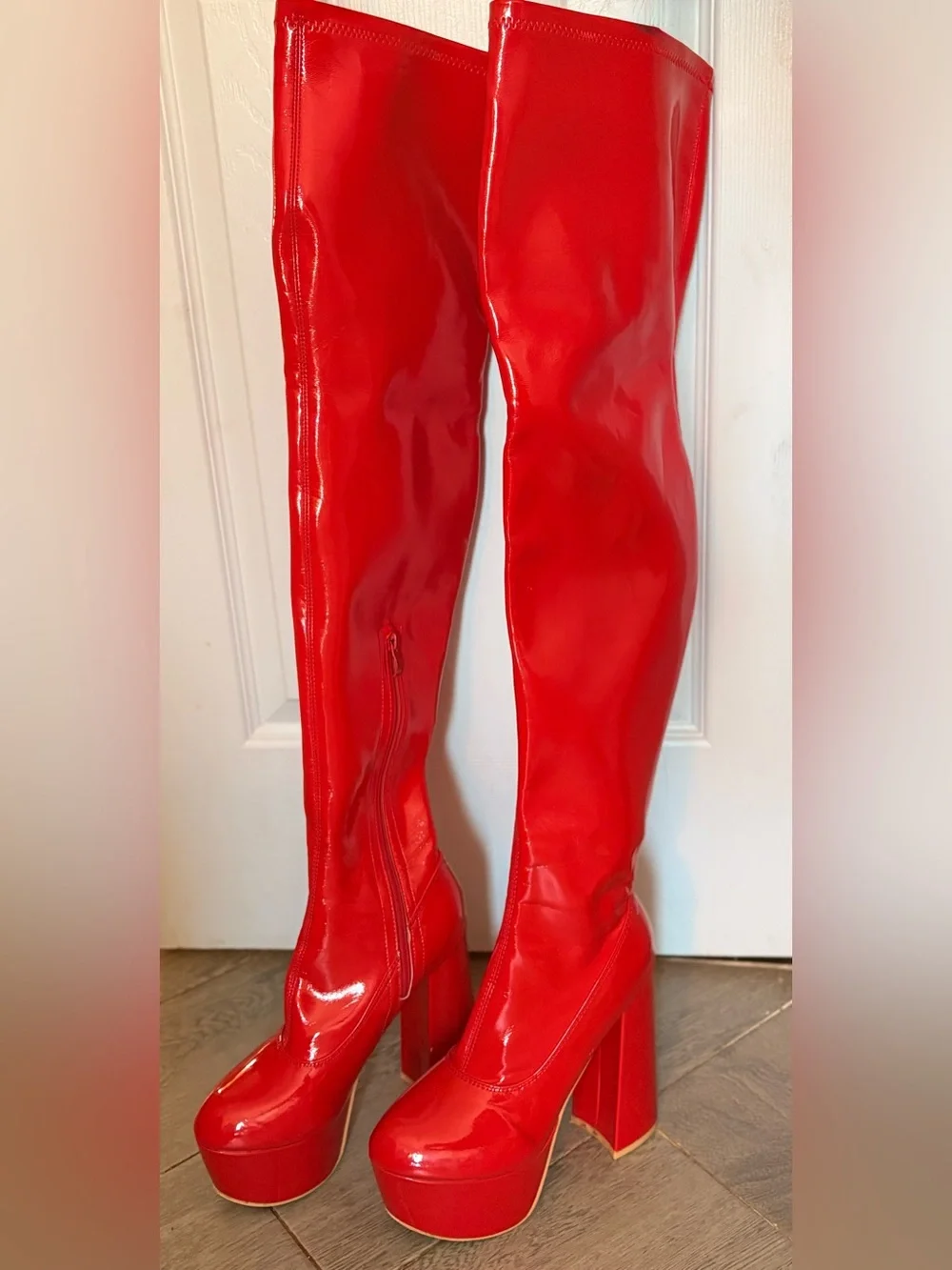 Sexy Red Thigh High Go-Go Platform Boots Size 8
