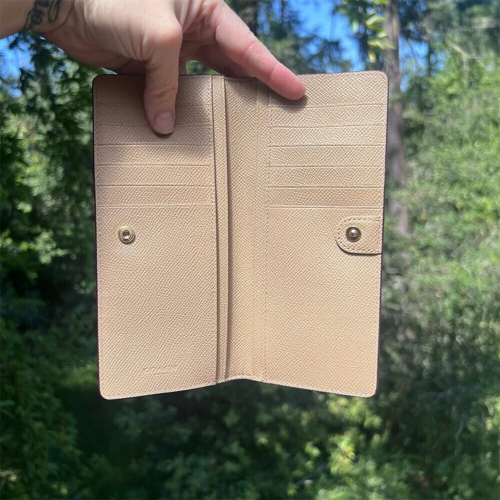 COACH Slim Bifold Wallet PINK Crossgrain Leather with Gold Hardware AUTHENTIC