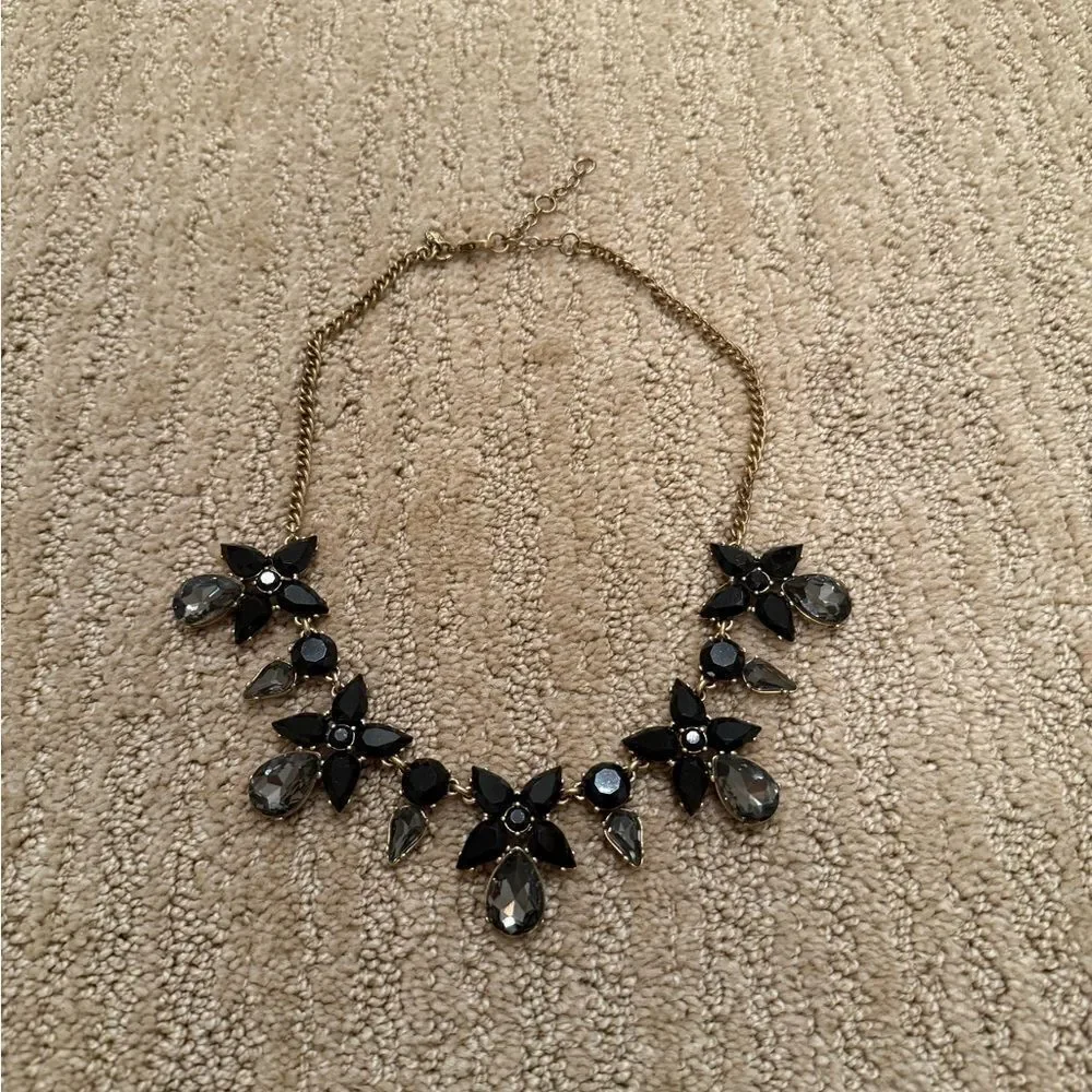 J. CREW Elegant Black and Gold Gem Necklace