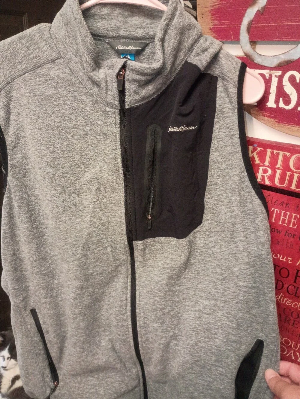 Eddie Bauer Gray Fleece Vest with Black Chest Panel Size Large-c5