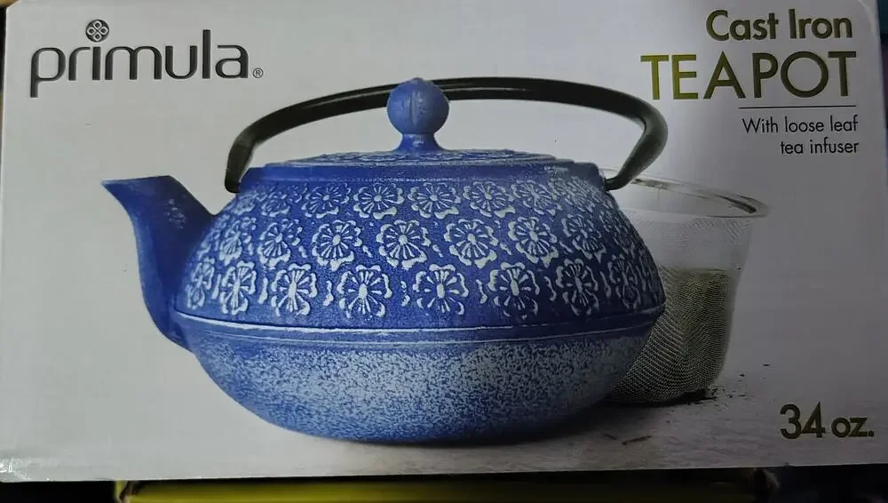Primula 34oz Blue Cast Iron Teapot w/ Stainless Steel Mesh Infuser - New in Box