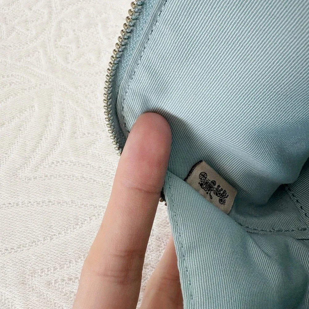 Coach Zippered Leather Makeup Pouch, Sky Blue Silver