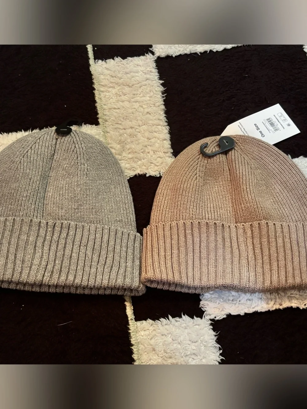 Time and Tru Ribbed Knit Beanie Set - Gray & Taupe
