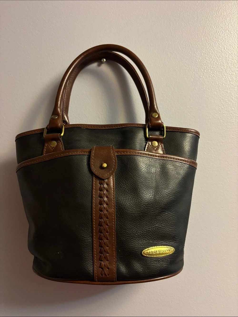 Classic Two-Tone Leather Women’s Tote Bag - Brown