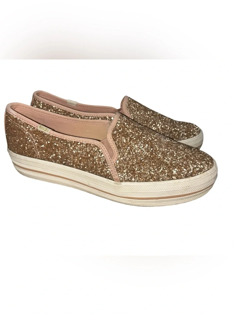 Kate Spade Keds rose gold glitter slip on Sneakers