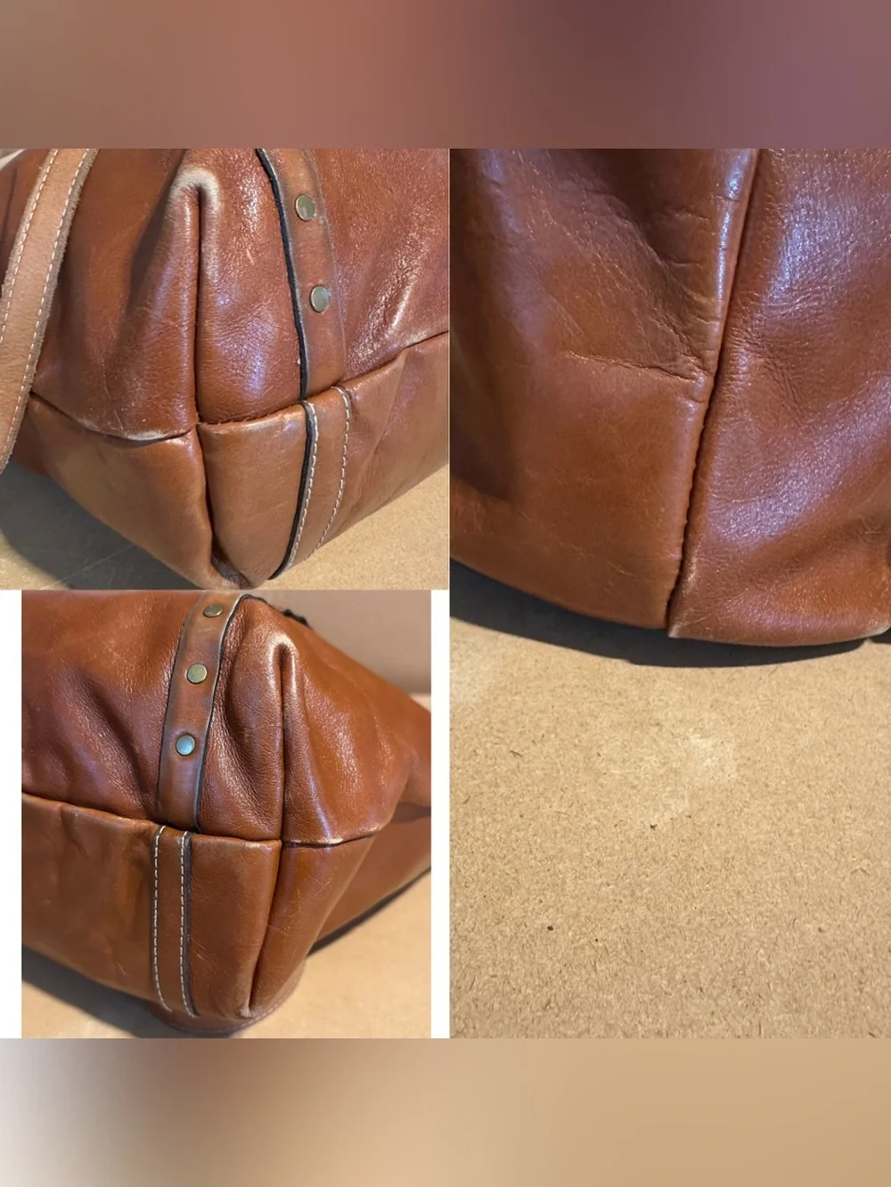PATRICIA NASH COGNAC BROWN LEATHER BENVENUTO LARGE SHOULDER BAG