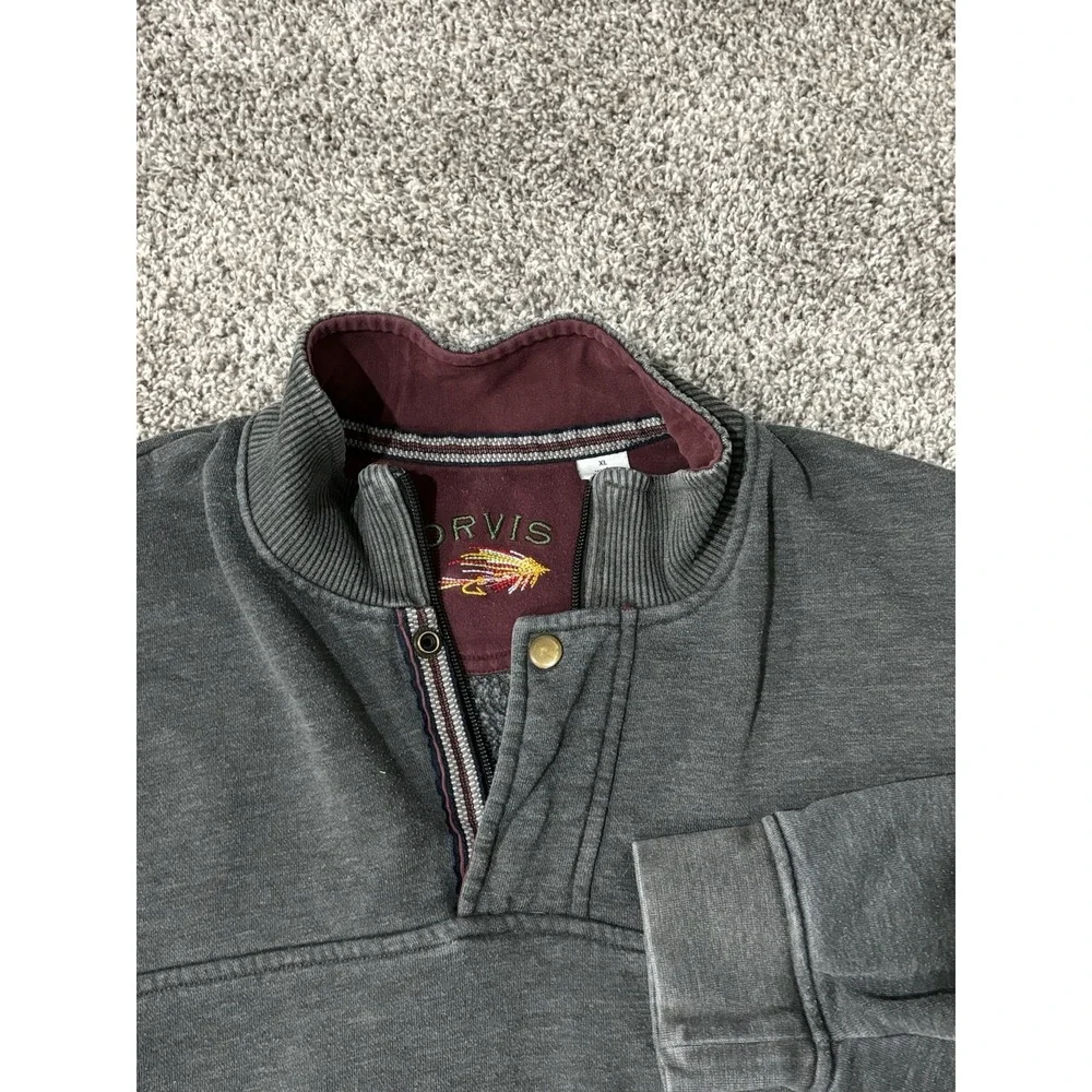 Orvis Mens Gray Snap Closure Quarter Zip Pullover Sweater Size XL