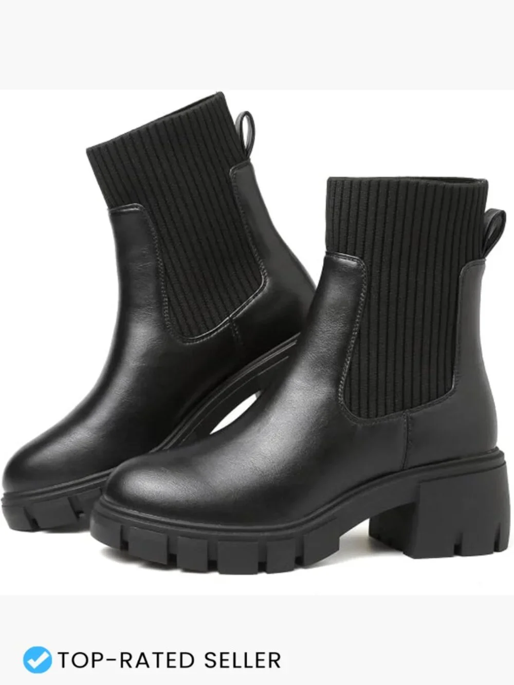 Platform Chelsea Boots Fashion Elastic Ankle Booties Lug Sole Chunky Block Heel