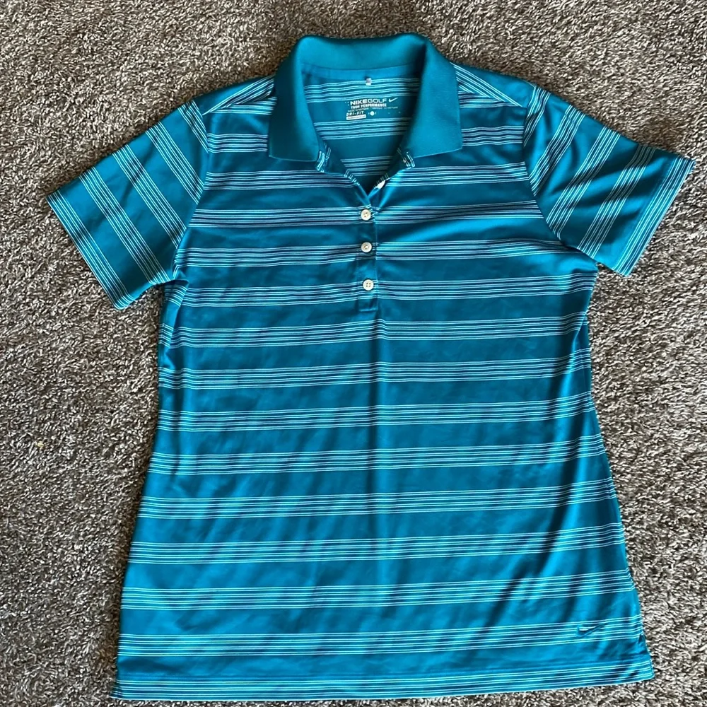 Nike Golf Tour Performance Dr-Fit Teal & White Stripe Polo Shirt, Women’s L