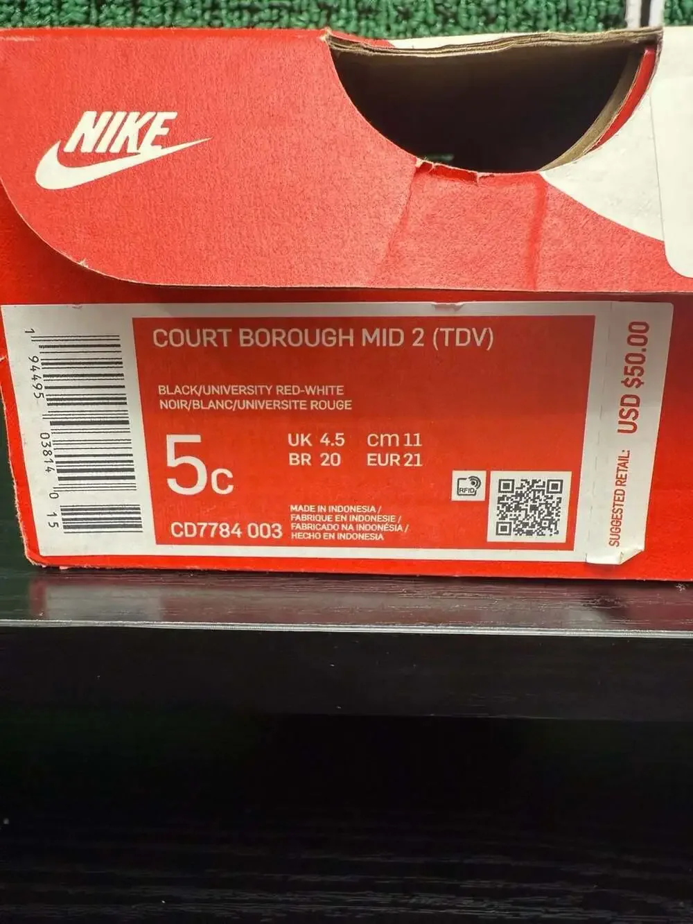 Nike Court Borough Mid 2 (TDV) Black/Red/White Toddler Size 5C  Brand New