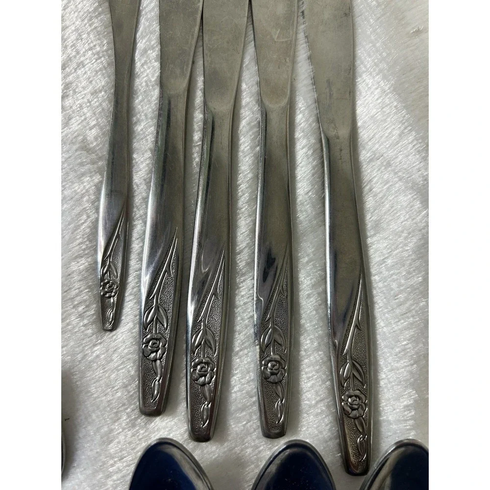 Vintage American Stainless USA 'IS'  14 Piece Lot Of Floral‎ Design Dinner Wear
