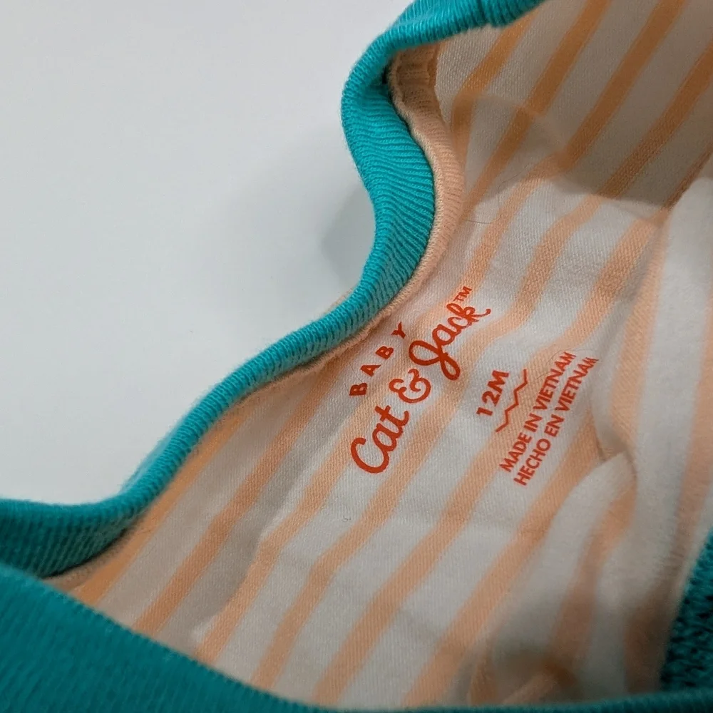 Cat & Jack Baby Summer Outfit Set | 12M | Teal Hot Pants, Striped Bodysuit & Bib
